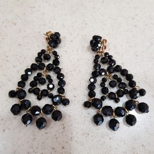 SOLD J CREW Black Chandelier Statement Drop Pierced Earrings Acrylic Crystals